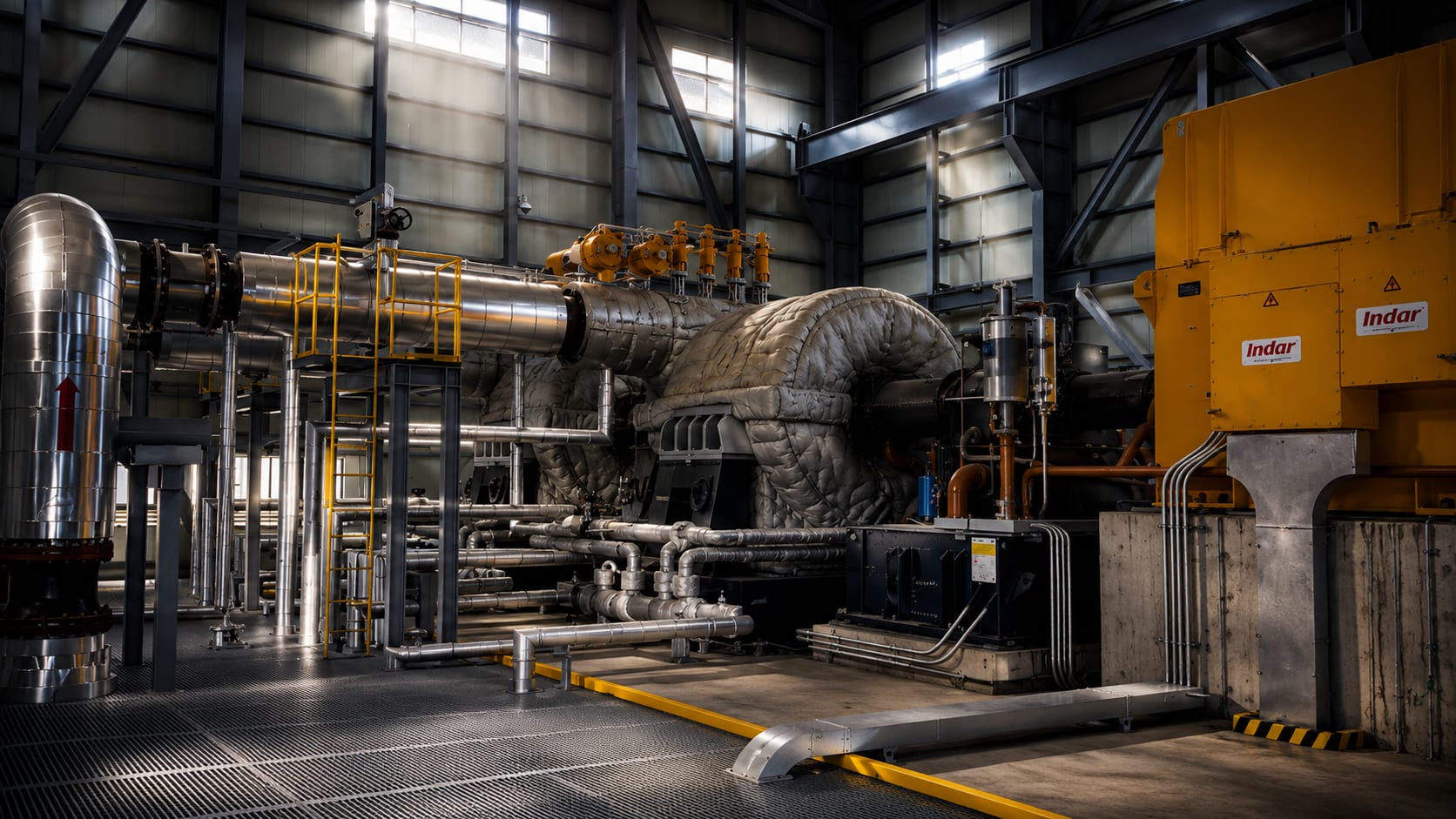 Ångturbin och generator under fältinstallation
