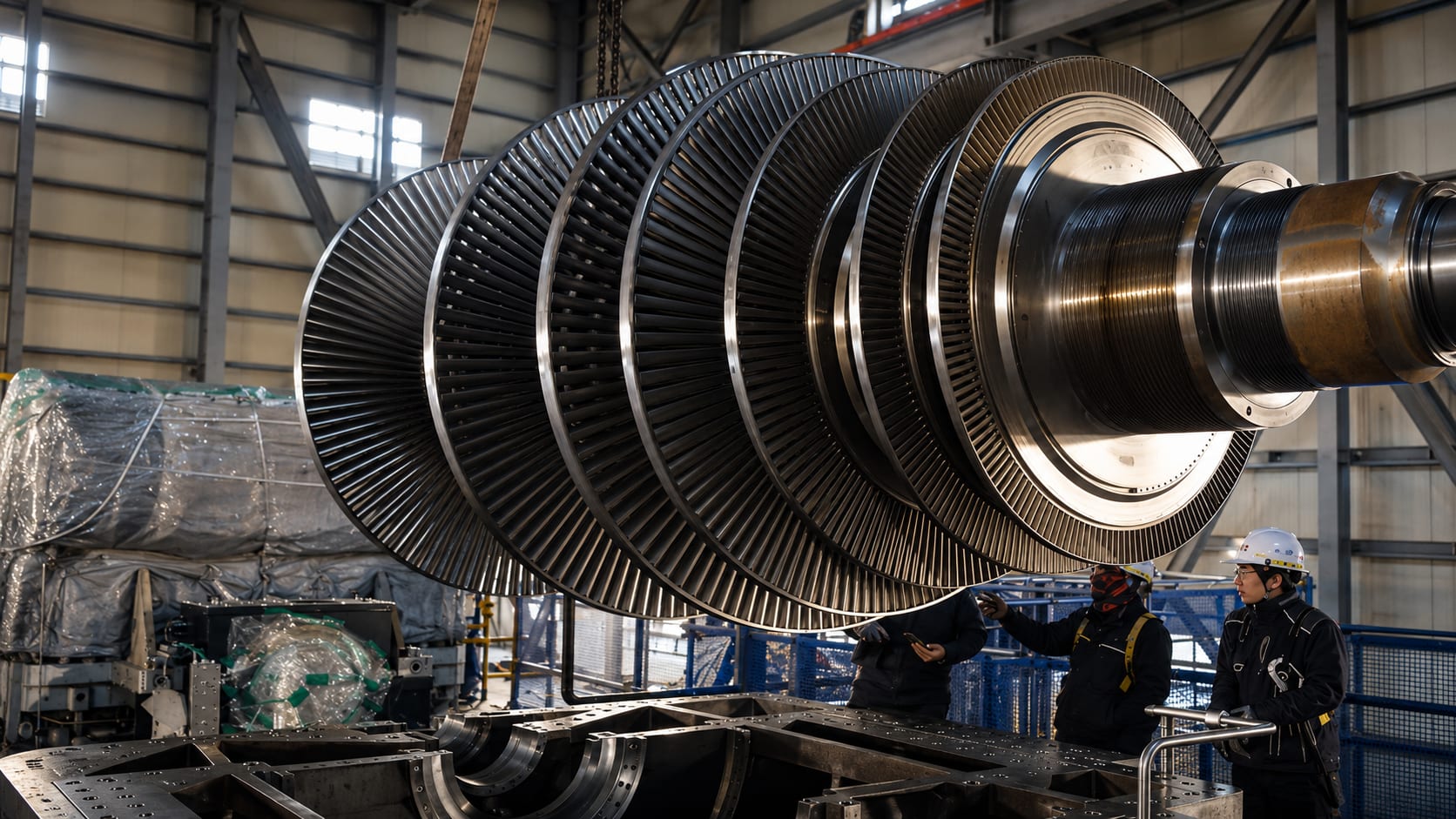 Ångturbinrotor under översyn